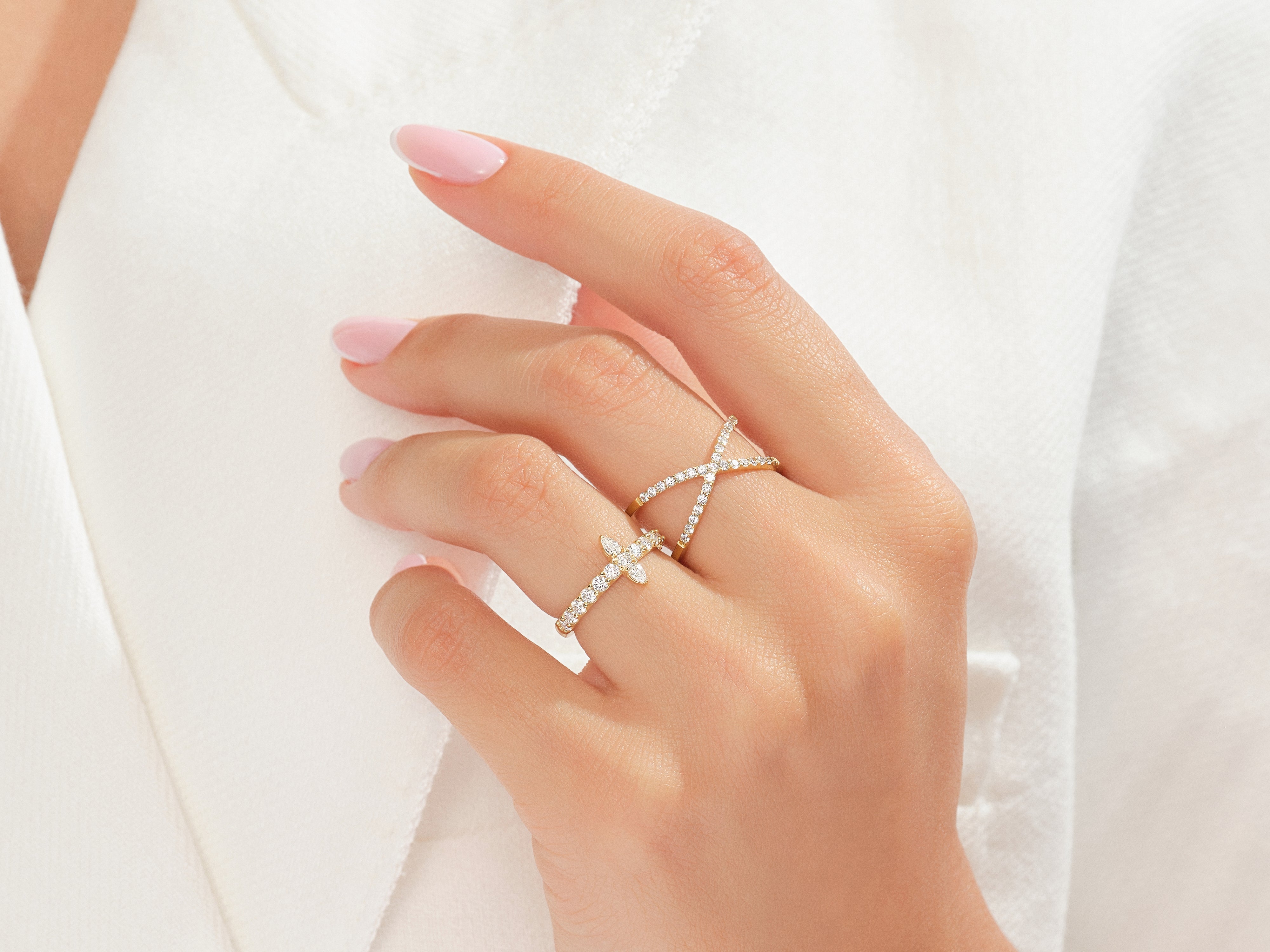 Diamond rings on hand, elegant jewelry for women