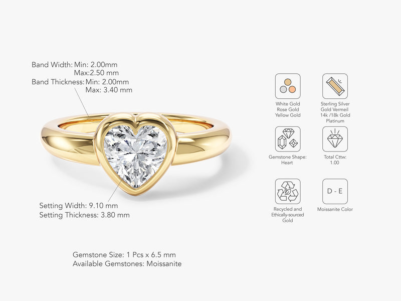 Dome Bezel Heart Moissanite Engagement Ring