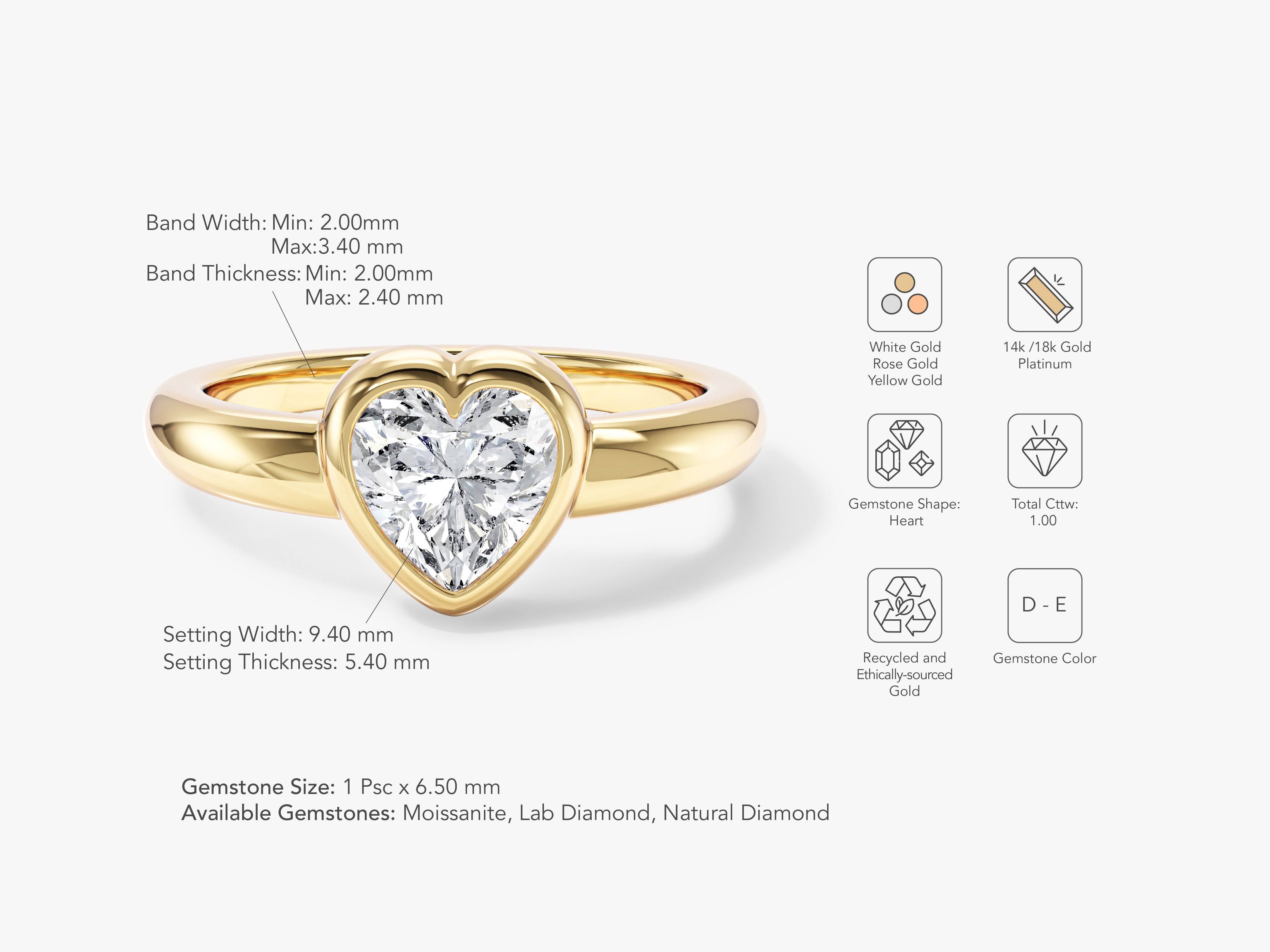 Dome Bezel Heart Lab Grown Diamond Engagement Ring