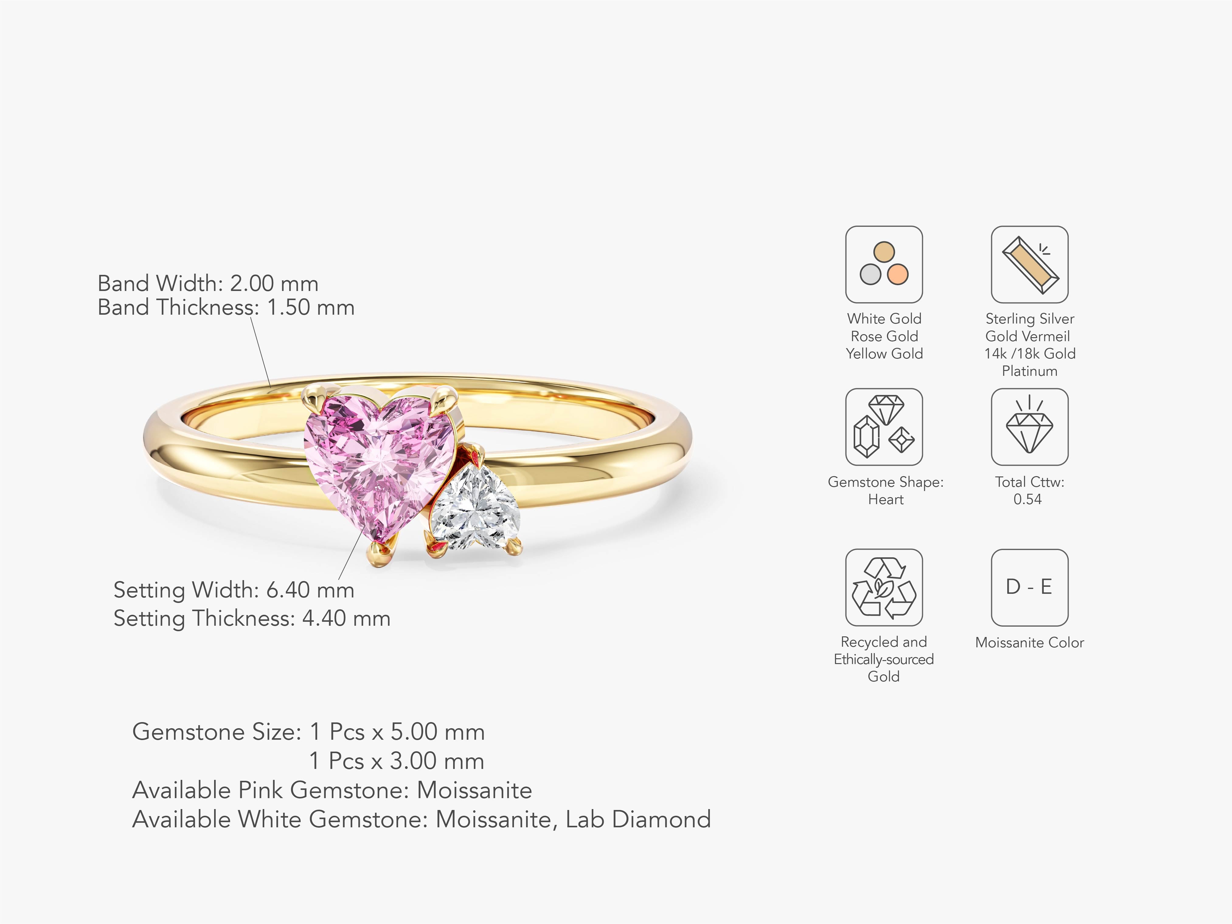 Gold ring with pink heart moissanite and white diamond