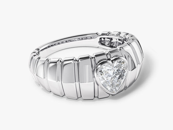Dome Heart Natural Diamond Engagement Ring
