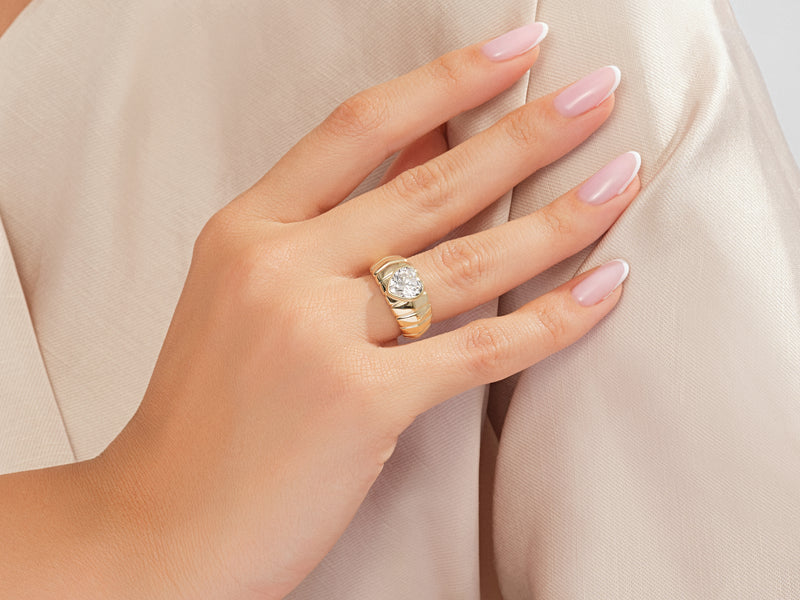 Dome Heart Natural Diamond Engagement Ring