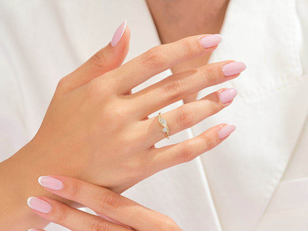 EG254_model_wearing_Yellow_pear_and_round_wave_Promise_Ring