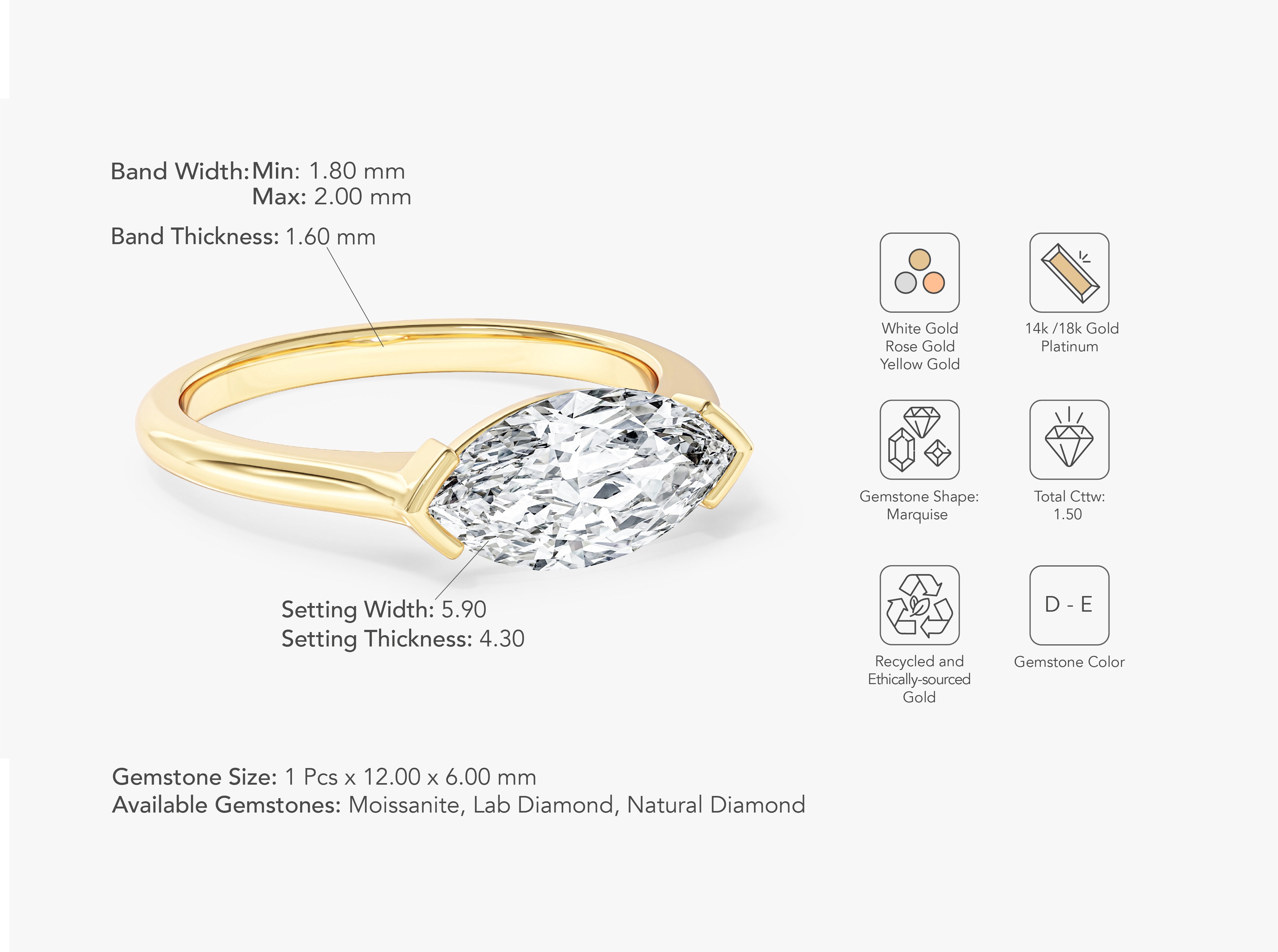 East-West Marquise Natural Diamond Engagement Ring
