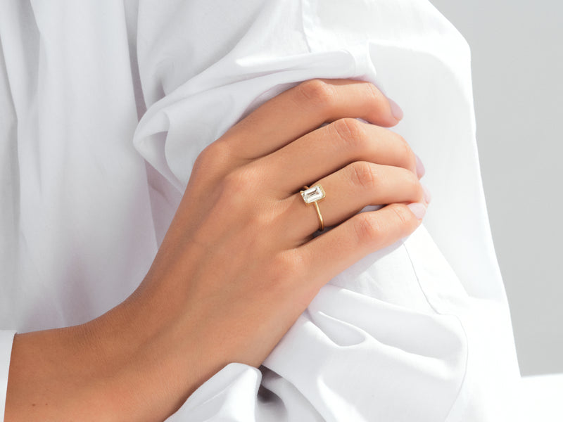 Solo Emerald Cut Moissanite Engagement Ring