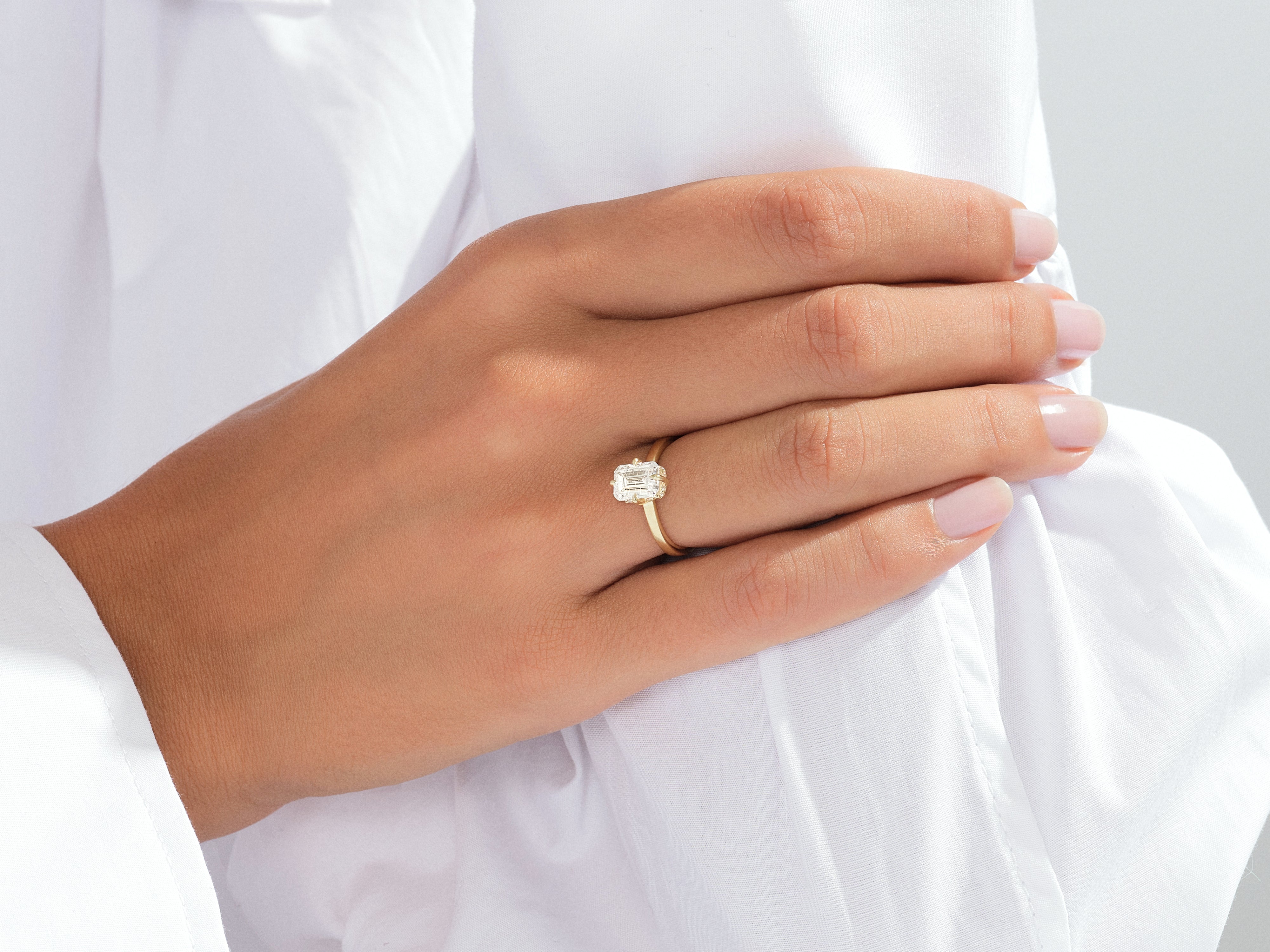 Flat Band Radiant Cut Moissanite Engagement Ring