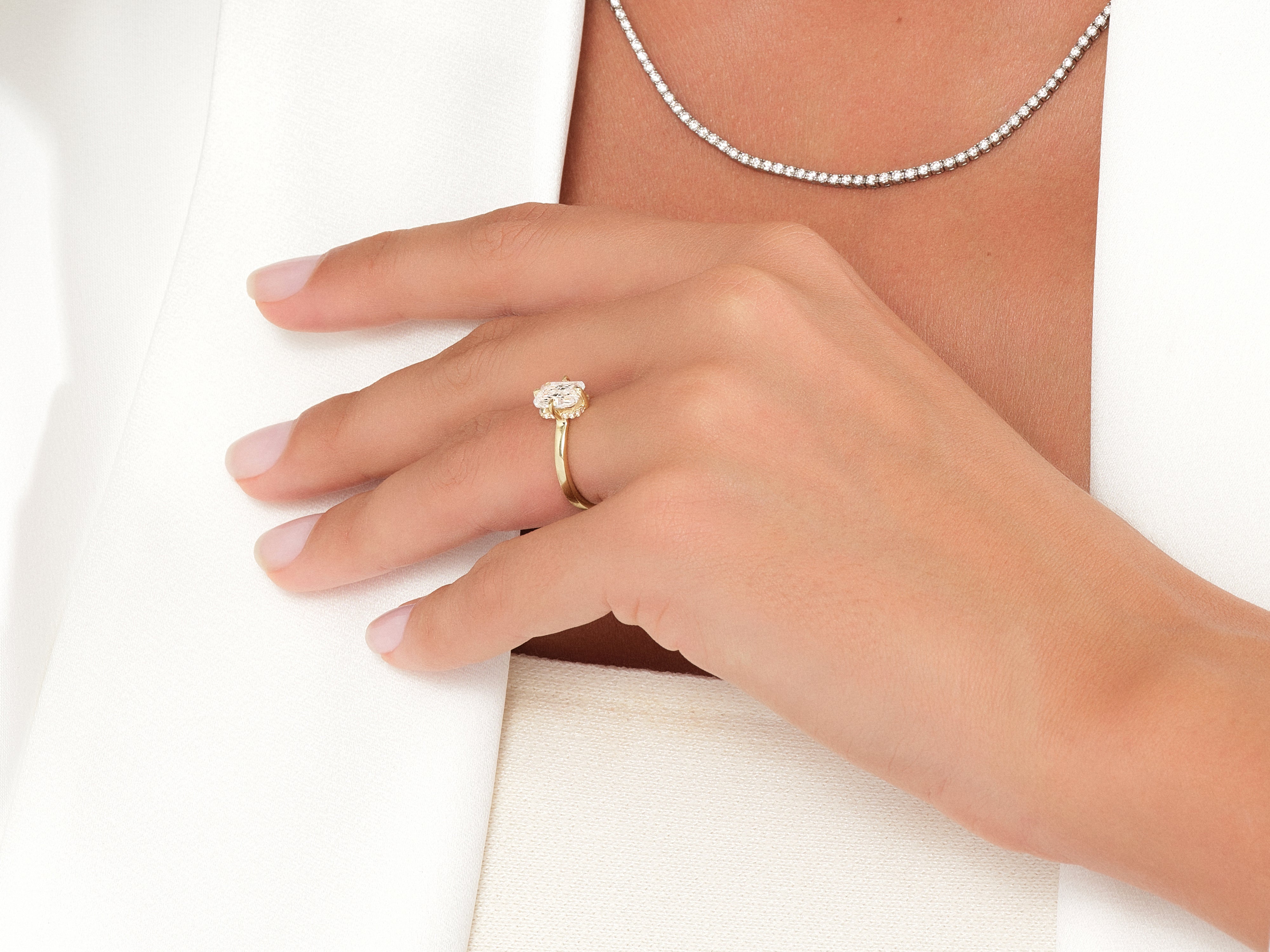 Flat Band Radiant Cut Natural Diamond Engagement Ring