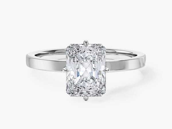 Flat Band Radiant Cut Natural Diamond Engagement Ring