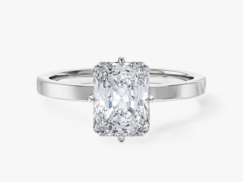 Flat Band Radiant Cut Natural Diamond Engagement Ring