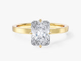 Flat Band Radiant Cut Natural Diamond Engagement Ring