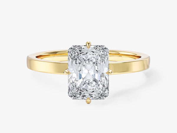 Flat Band Radiant Cut Natural Diamond Engagement Ring