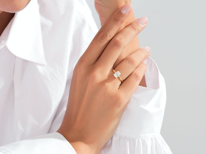 Flat Band Radiant Cut Moissanite Engagement Ring