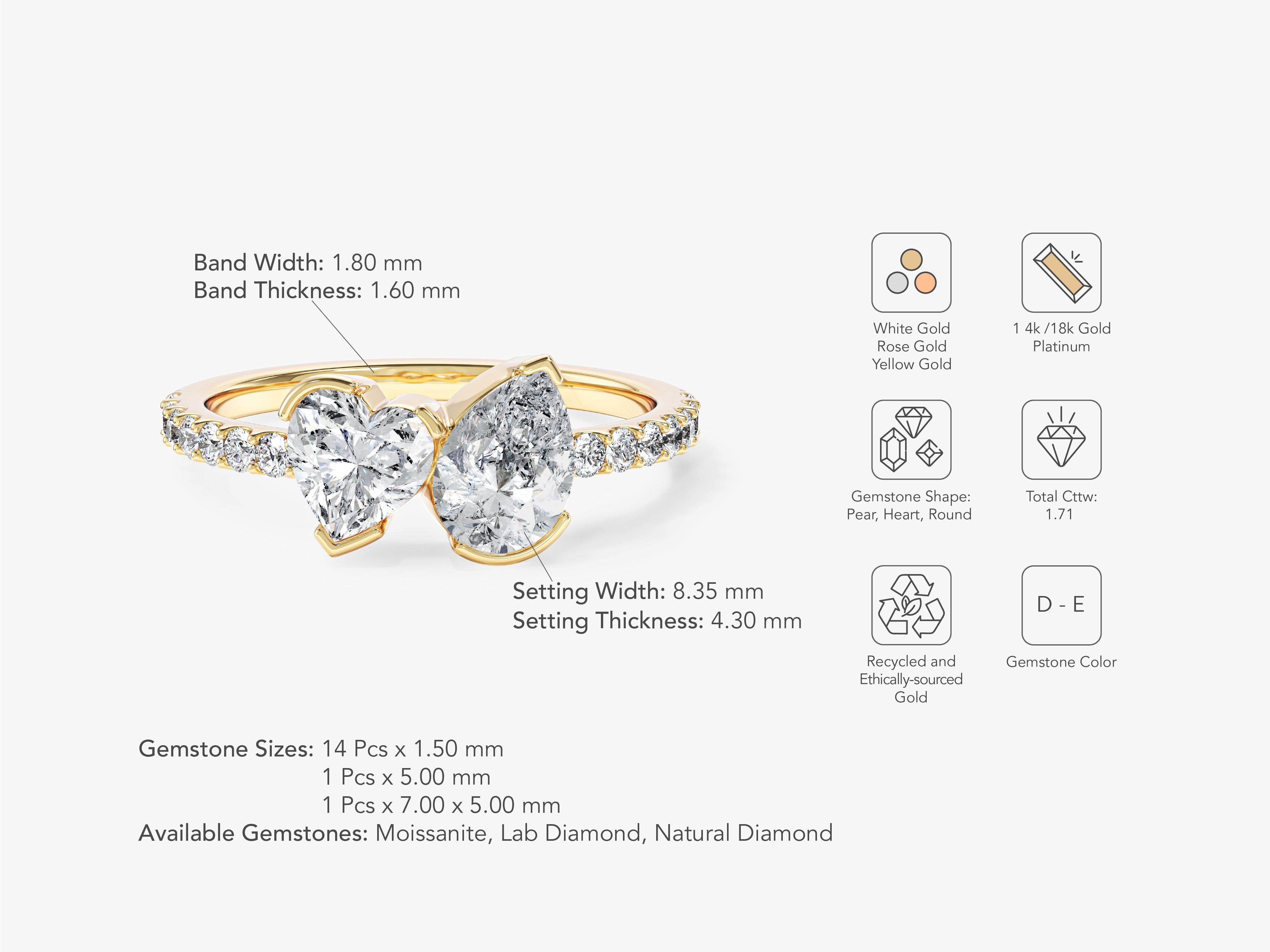 Heart and Pear Cut Natural Diamond Engagement Ring