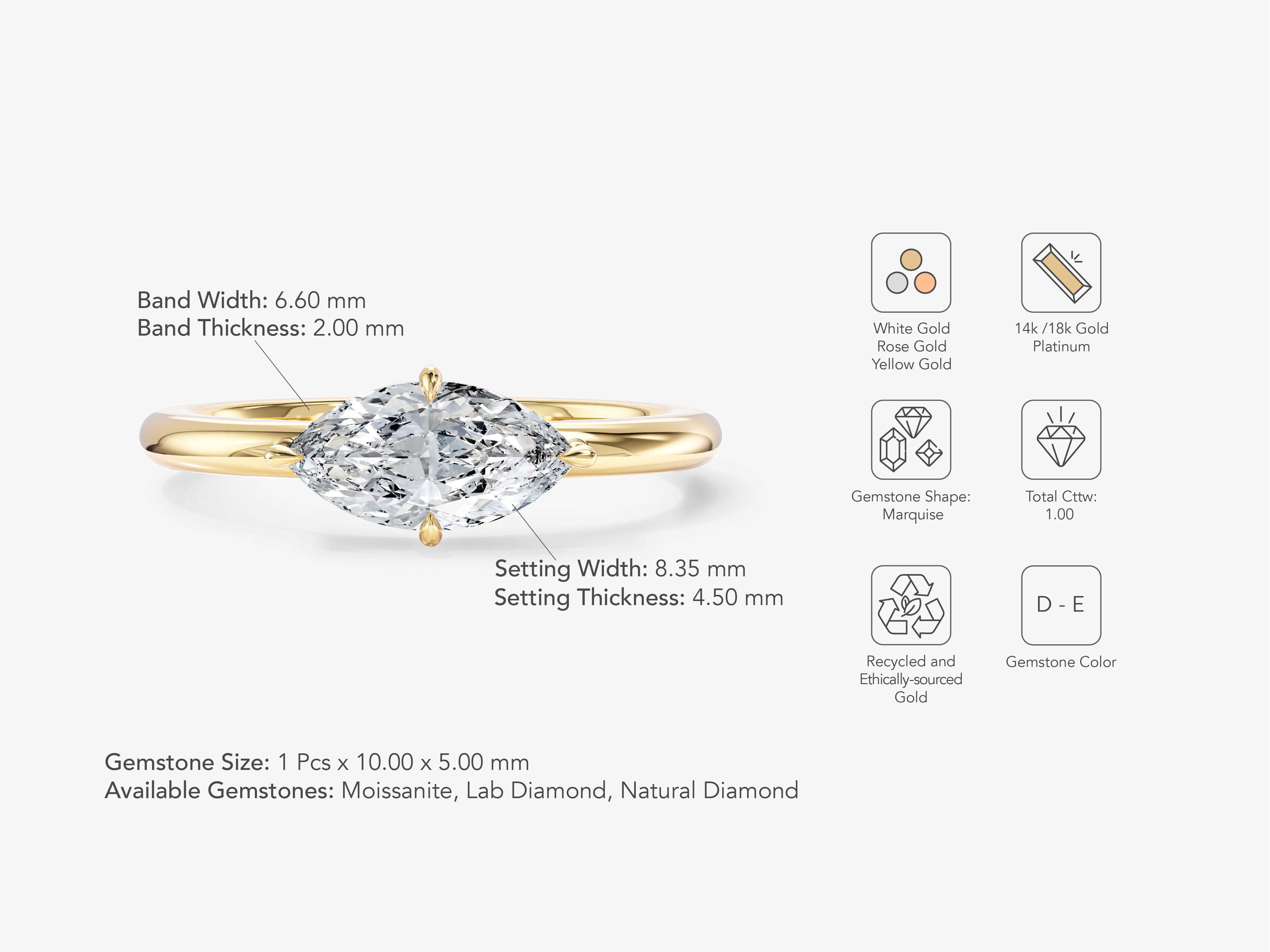 Solitaire East-West Moissanite Engagement Ring