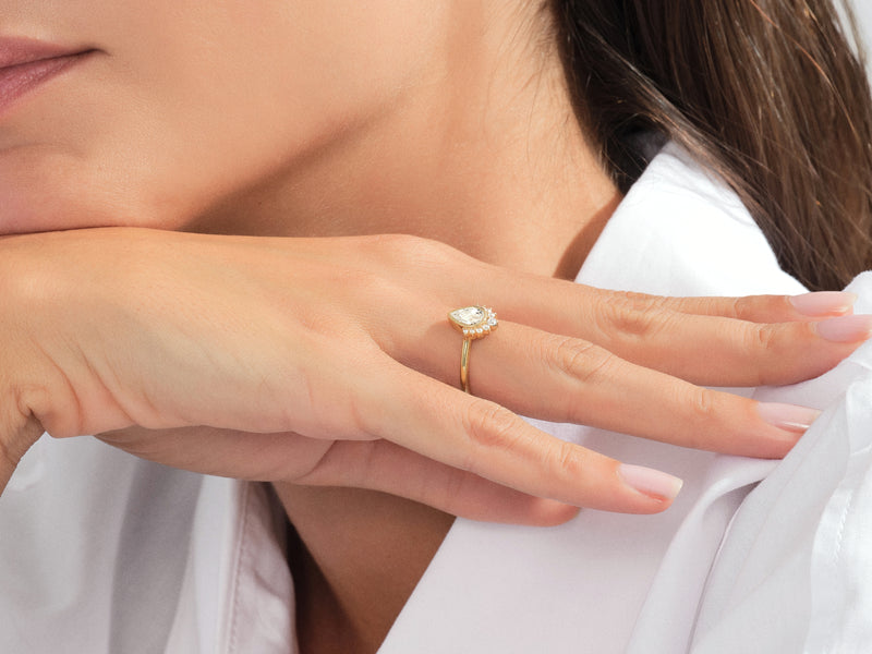 Pear Cut Moissanite Crown Engagement Ring