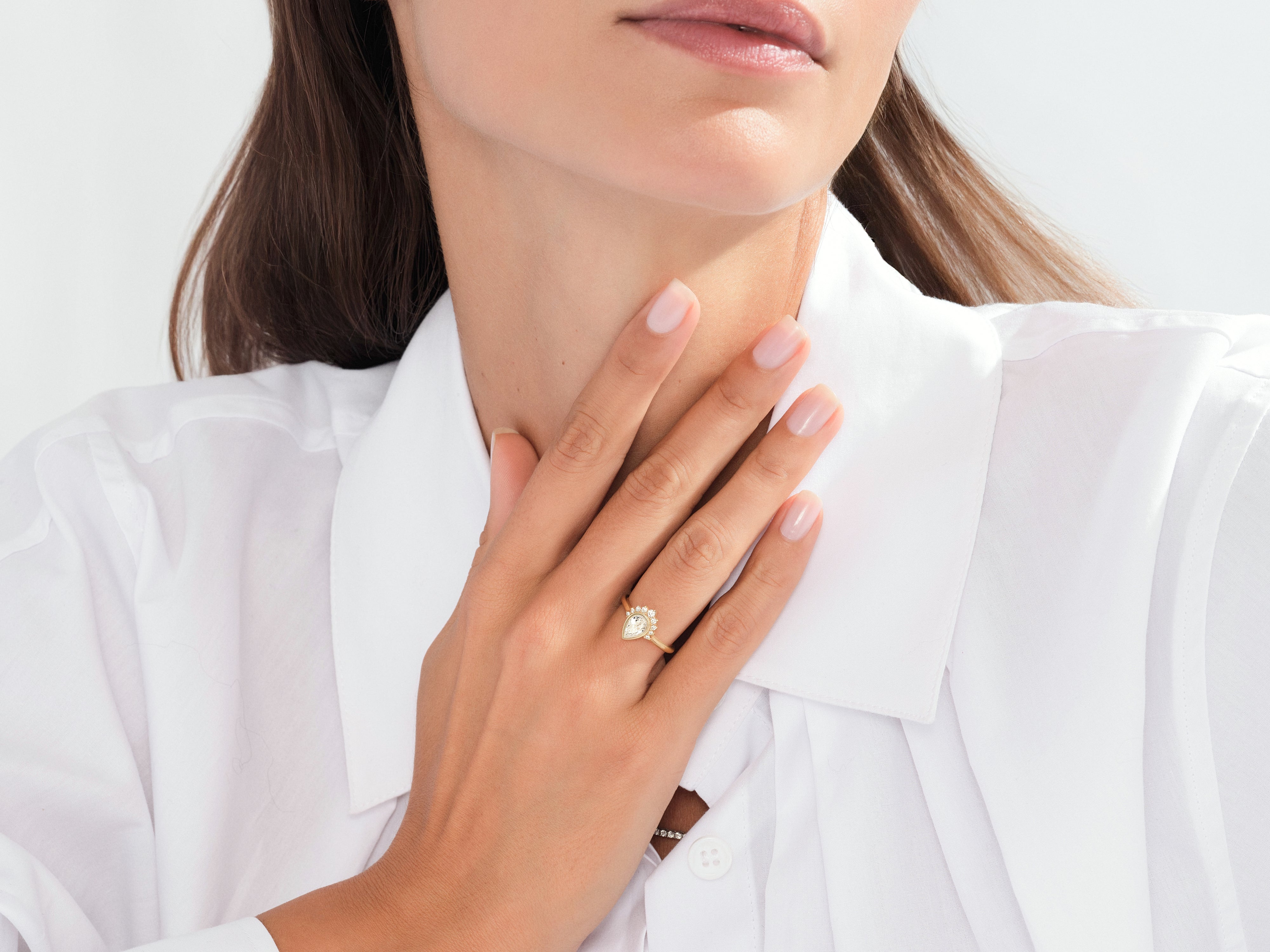 Pear Cut Natural Diamond Crown Engagement Ring