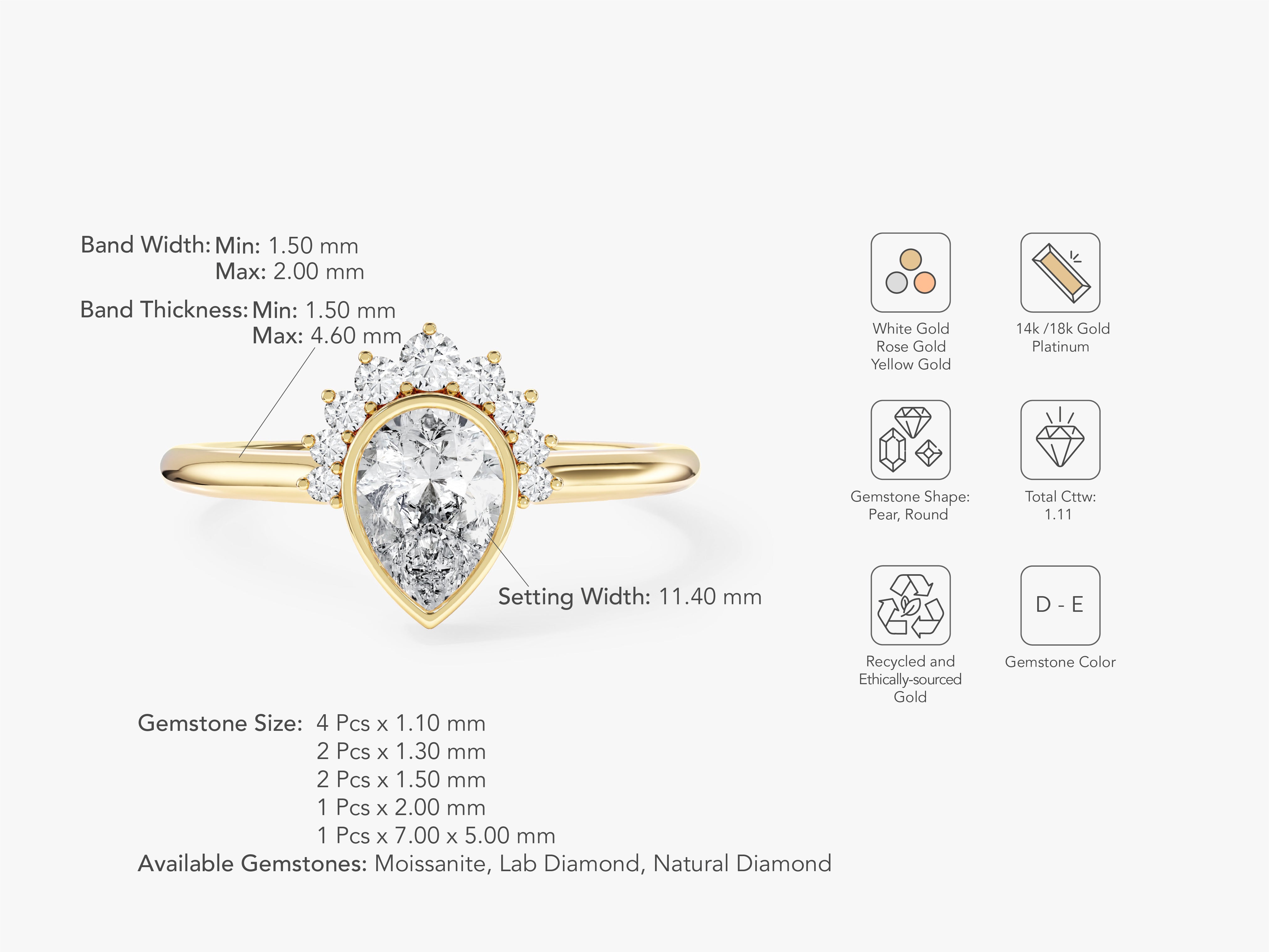 Pear Cut Lab Grown Diamond Crown Engagement Ring