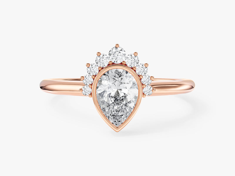 Pear Cut Natural Diamond Crown Engagement Ring