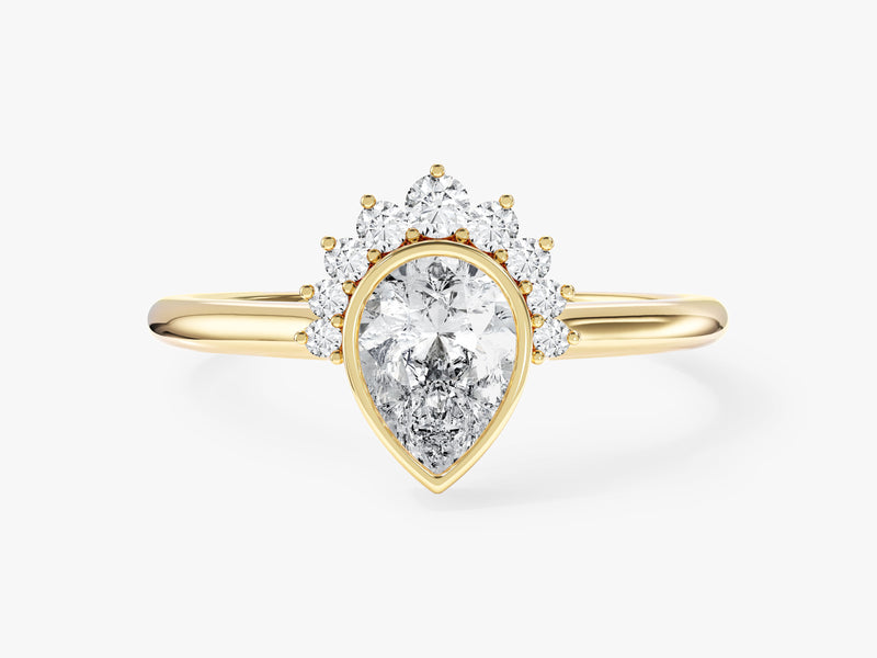 Pear Cut Natural Diamond Crown Engagement Ring