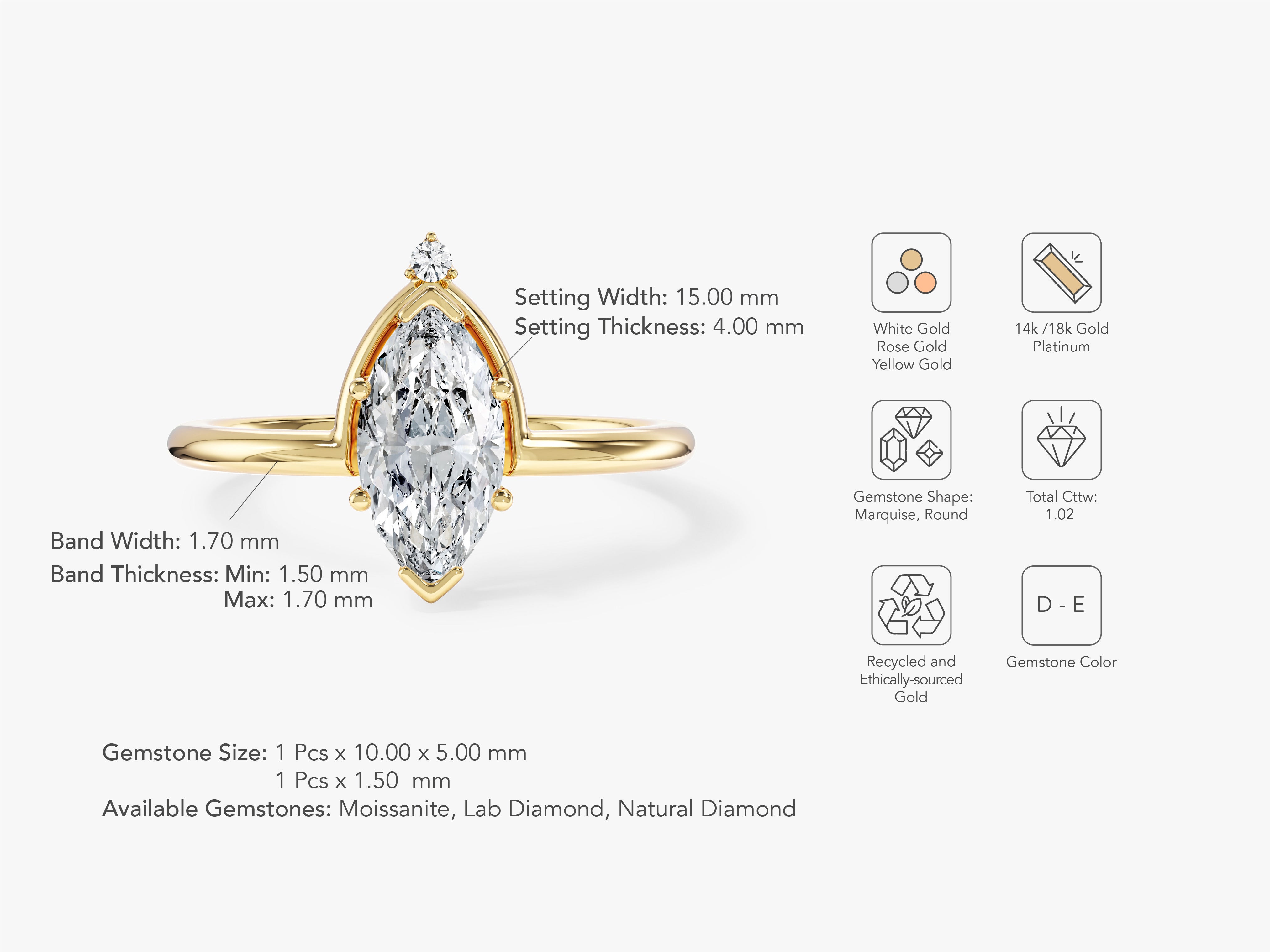 Marquise Cut Lab Grown Diamond Crown Engagement Ring