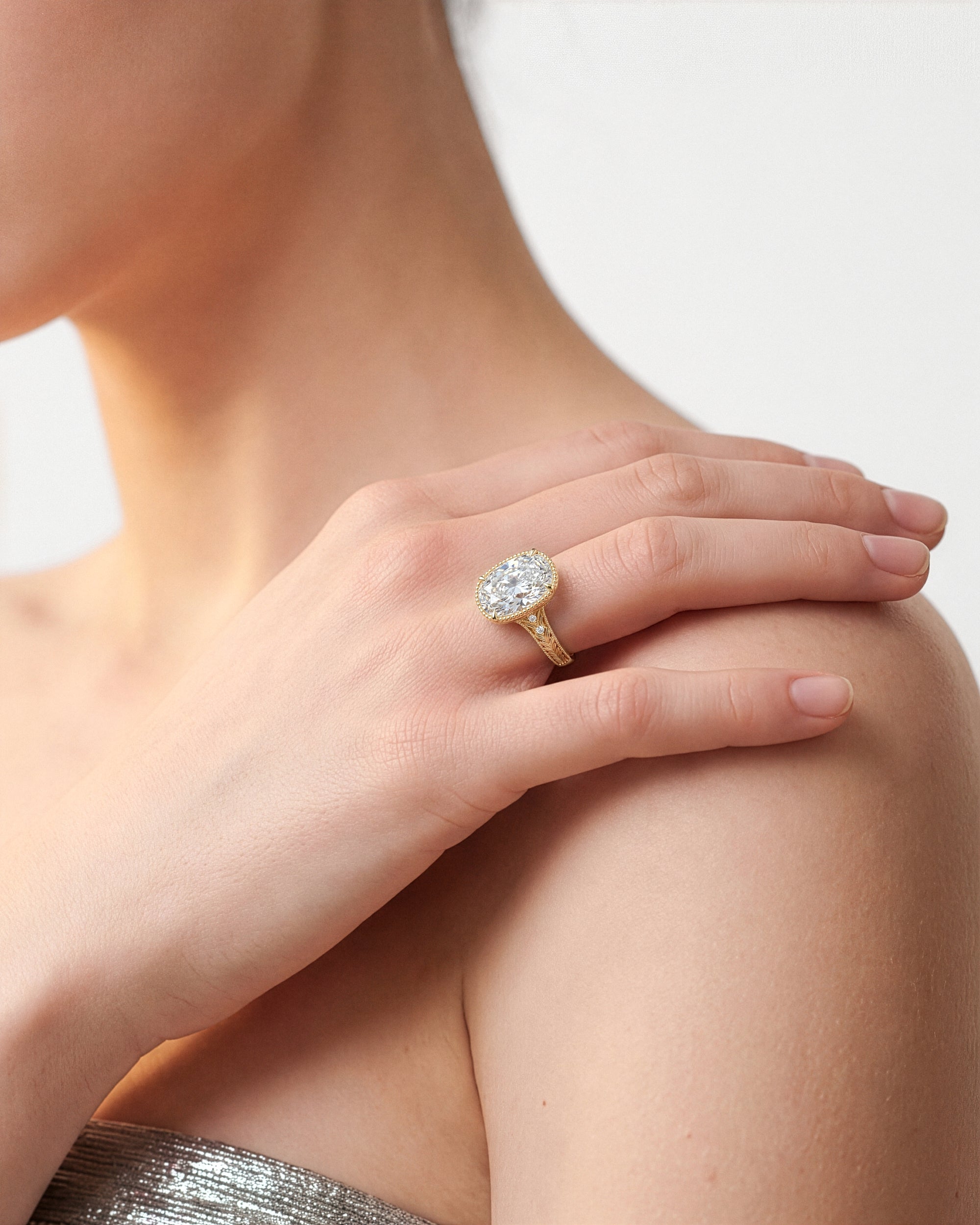 Elongated Cushion Moissanite Engagement Ring