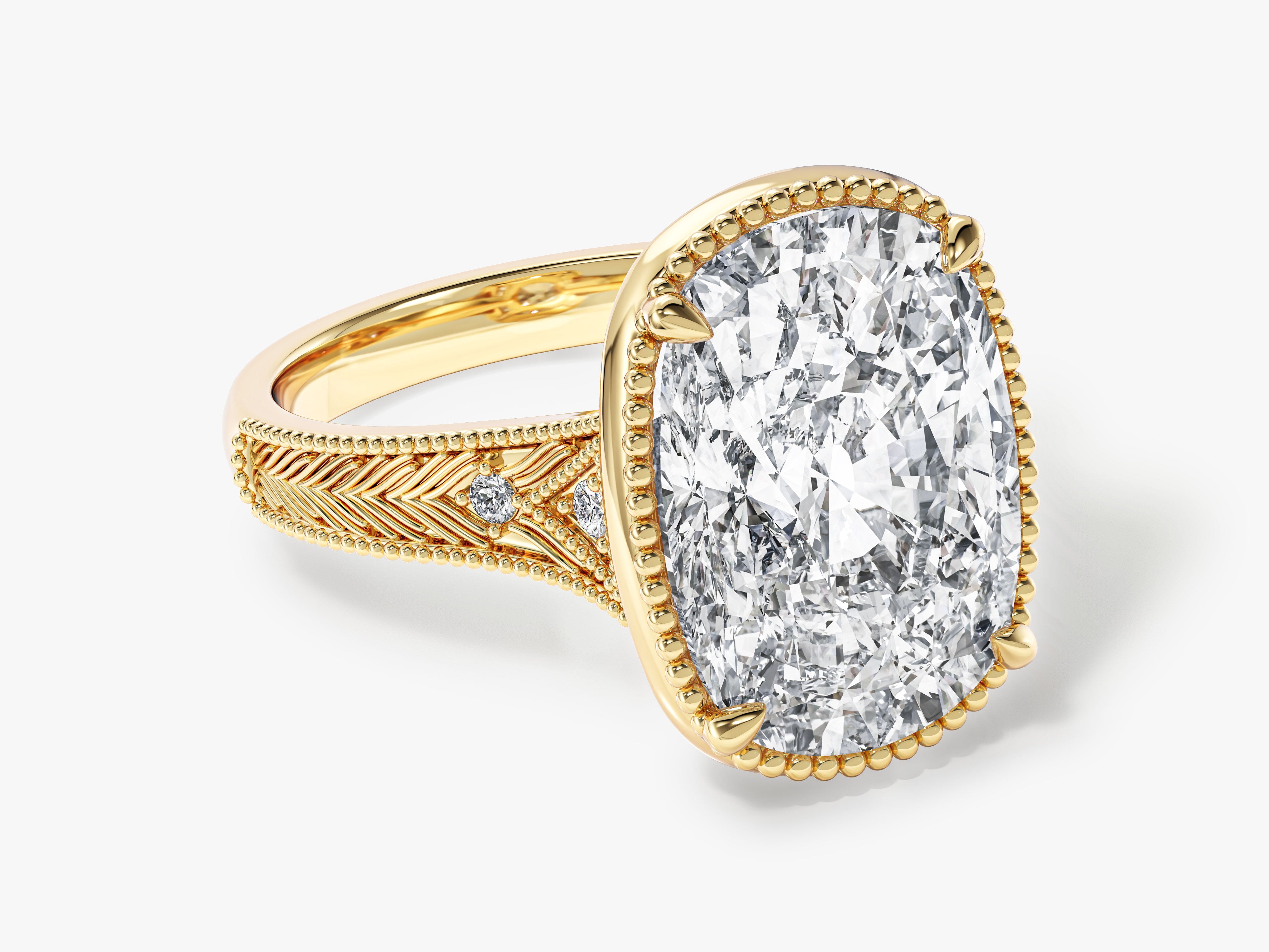 Gold ring with large diamond and intricate detailing