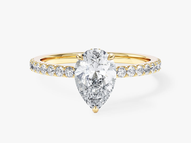 Sidestone Accent Pear Cut Natural Diamond Engagement Ring