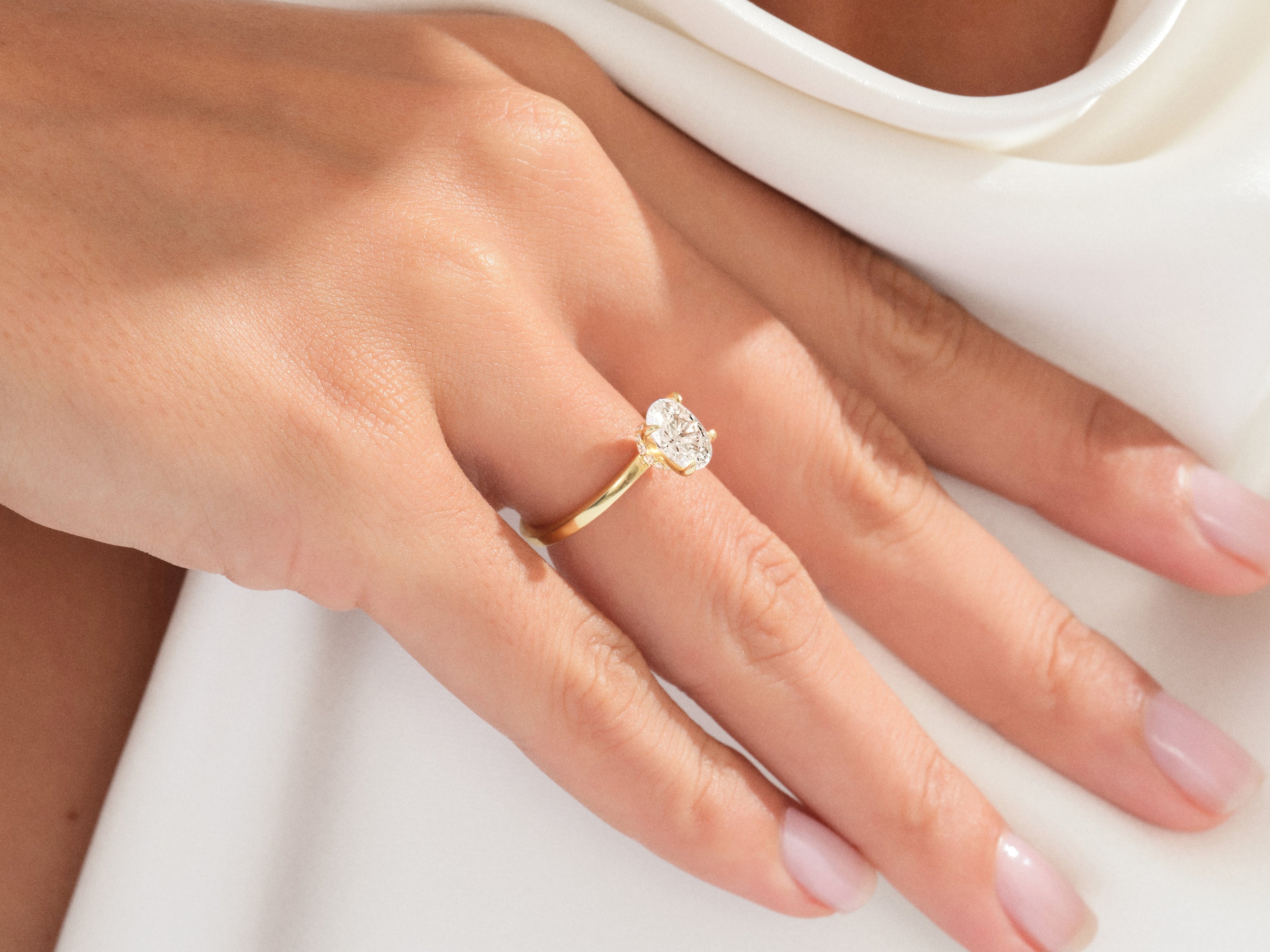 Flat Band Oval Lab Grown Diamond Engagement Ring