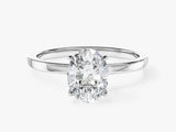 Flat Band Oval Natural Diamond Engagement Ring