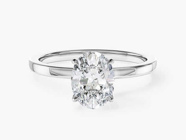 Flat Band Oval Natural Diamond Engagement Ring