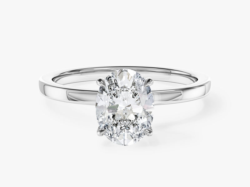 Flat Band Oval Natural Diamond Engagement Ring