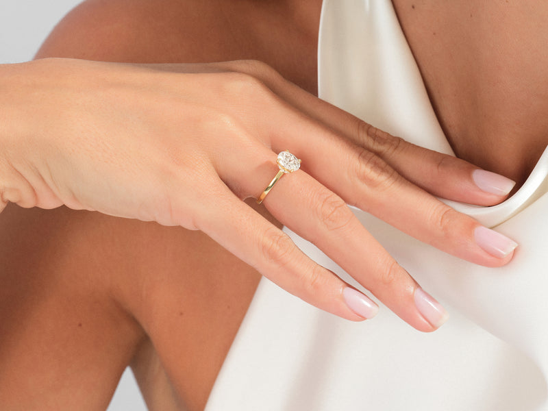 Flat Band Oval Lab Grown Diamond Engagement Ring