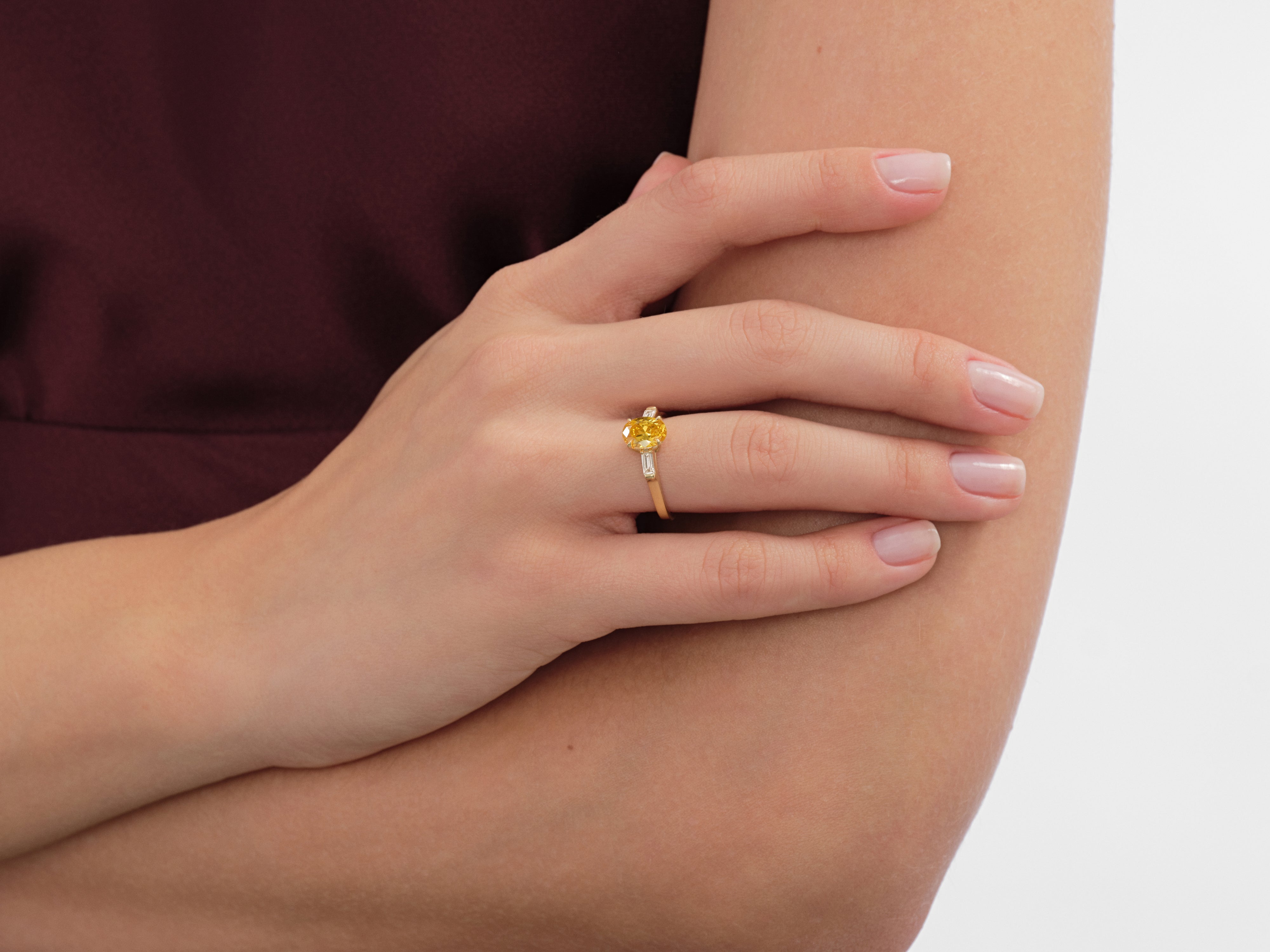 Baguette Accent Gemstone Engagement Ring