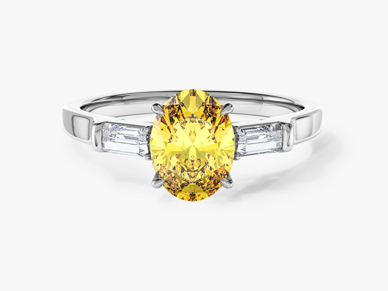 Baguette Accent Gemstone Engagement Ring