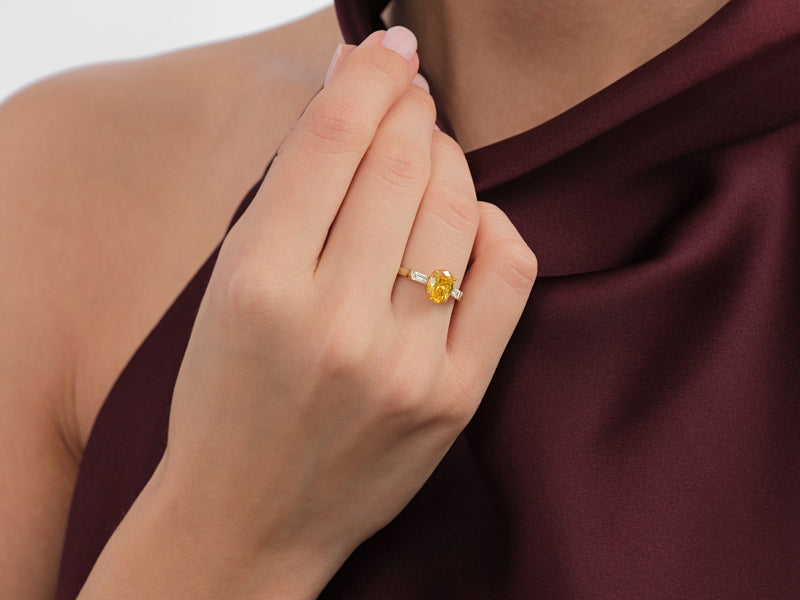 Baguette Accent Gemstone Engagement Ring