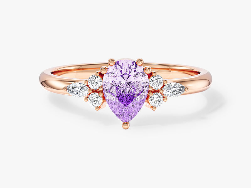 Sidestone Accent Pear Gemstone Engagement Ring