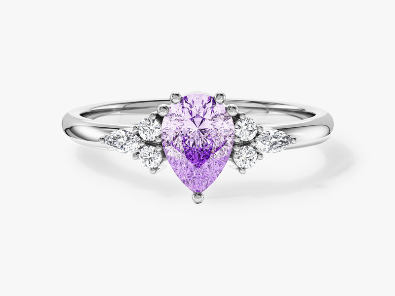 Sidestone Accent Pear Gemstone Engagement Ring