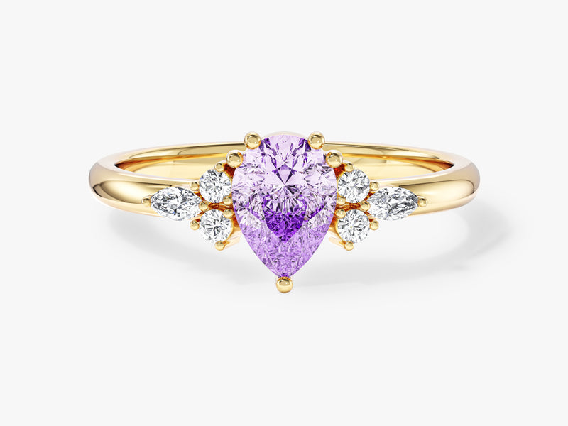 Sidestone Accent Pear Gemstone Engagement Ring