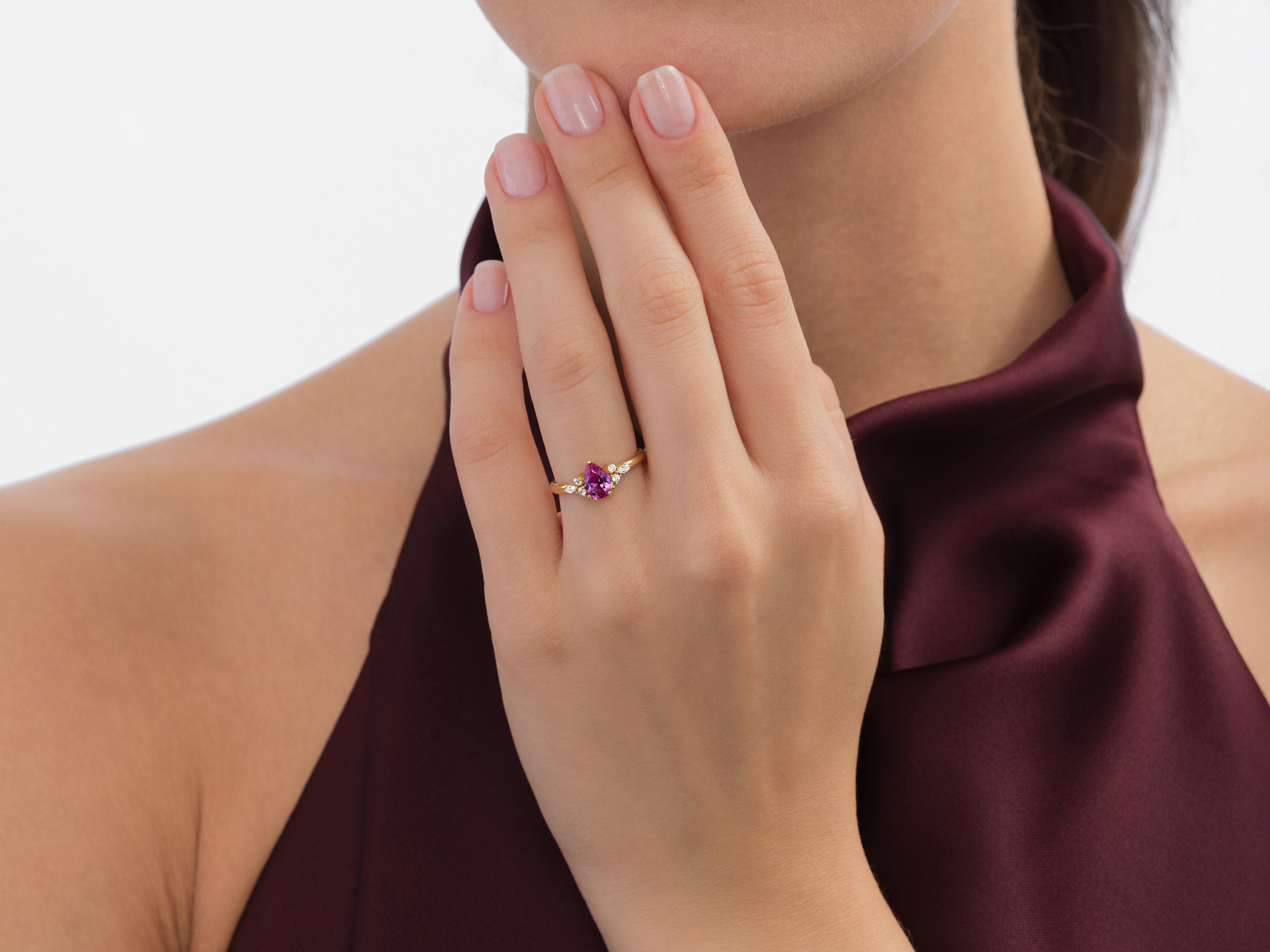 Sidestone Accent Pear Gemstone Engagement Ring