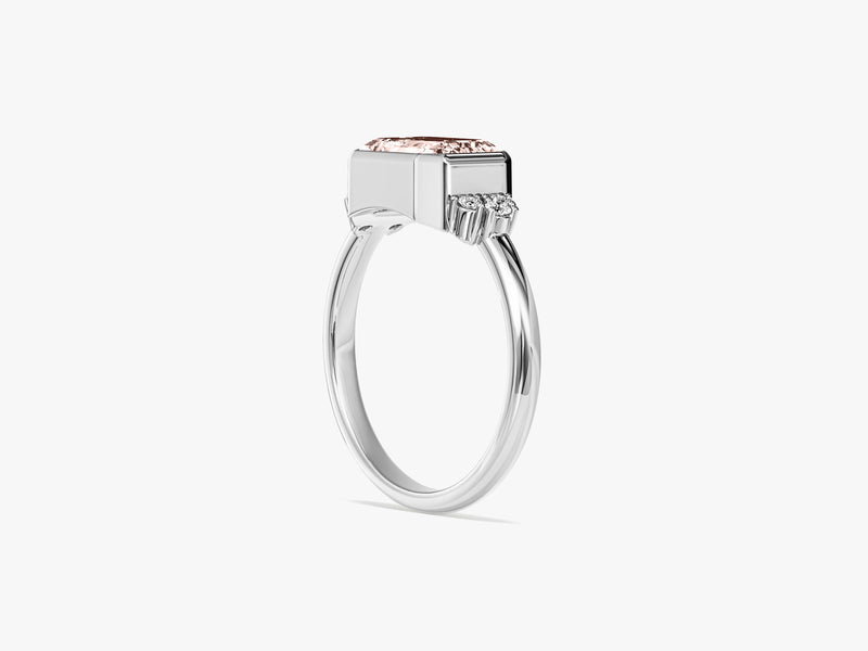 Horizontal Emerald Cut Gemstone Engagement Ring