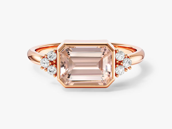 Horizontal Emerald Cut Gemstone Engagement Ring