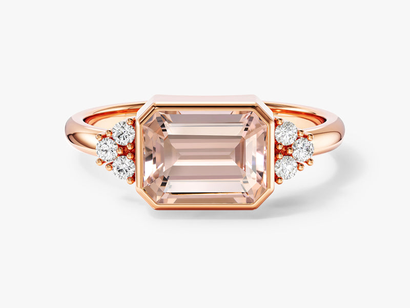 Horizontal Emerald Cut Gemstone Engagement Ring