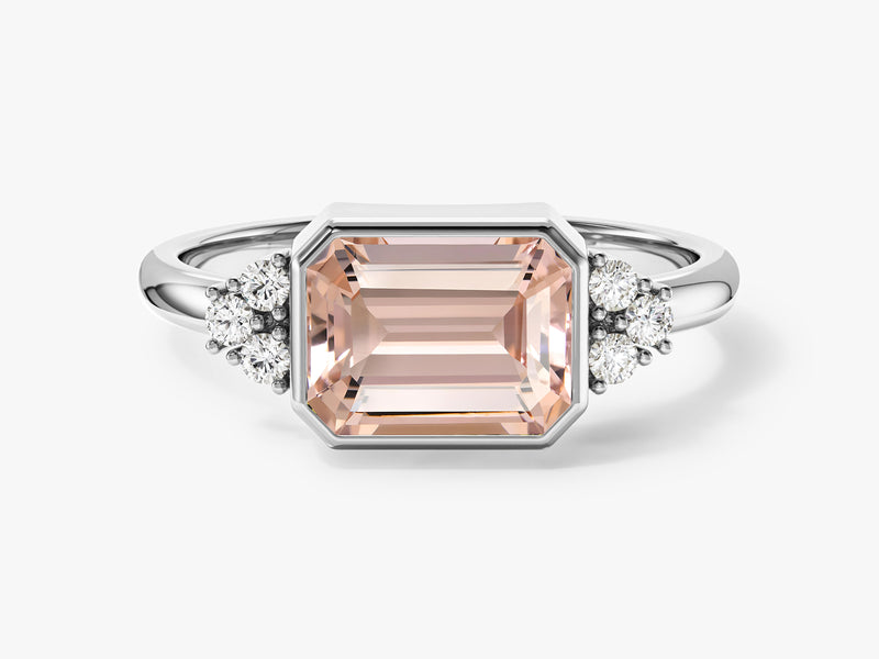 Horizontal Emerald Cut Gemstone Engagement Ring