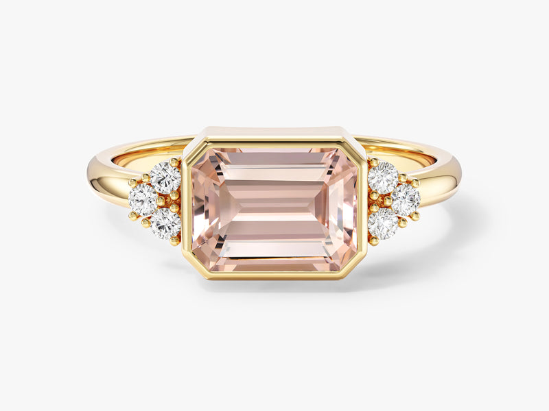 Horizontal Emerald Cut Gemstone Engagement Ring