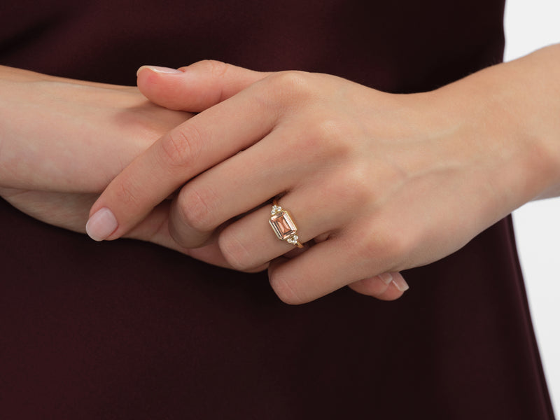 Horizontal Emerald Cut Gemstone Engagement Ring