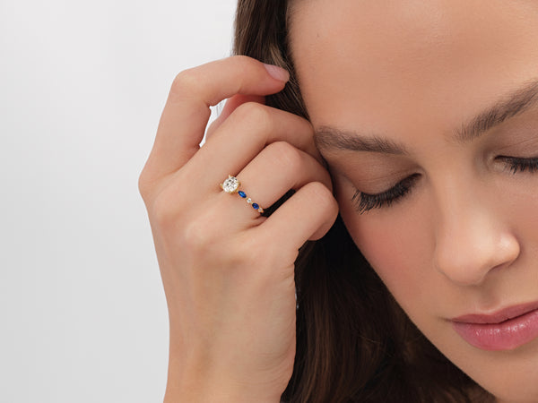 Alternating Gemstone Engagement Ring