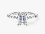 Sidestone Accent Emerald Cut Natural Diamond Engagement Ring