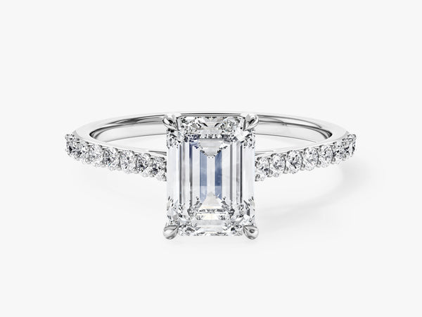 Sidestone Accent Emerald Cut Lab Grown Diamond Engagement Ring