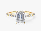 Sidestone Accent Emerald Cut Natural Diamond Engagement Ring