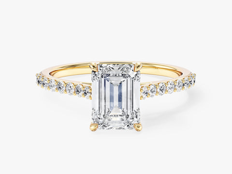 Sidestone Accent Emerald Cut Moissanite Engagement Ring